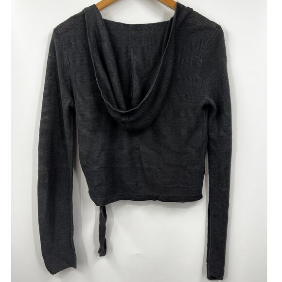 Eileen Fisher Organic Linen Knit Graphite Hooded Wrap Cardigan XXS NWT - Picture 7 of 10